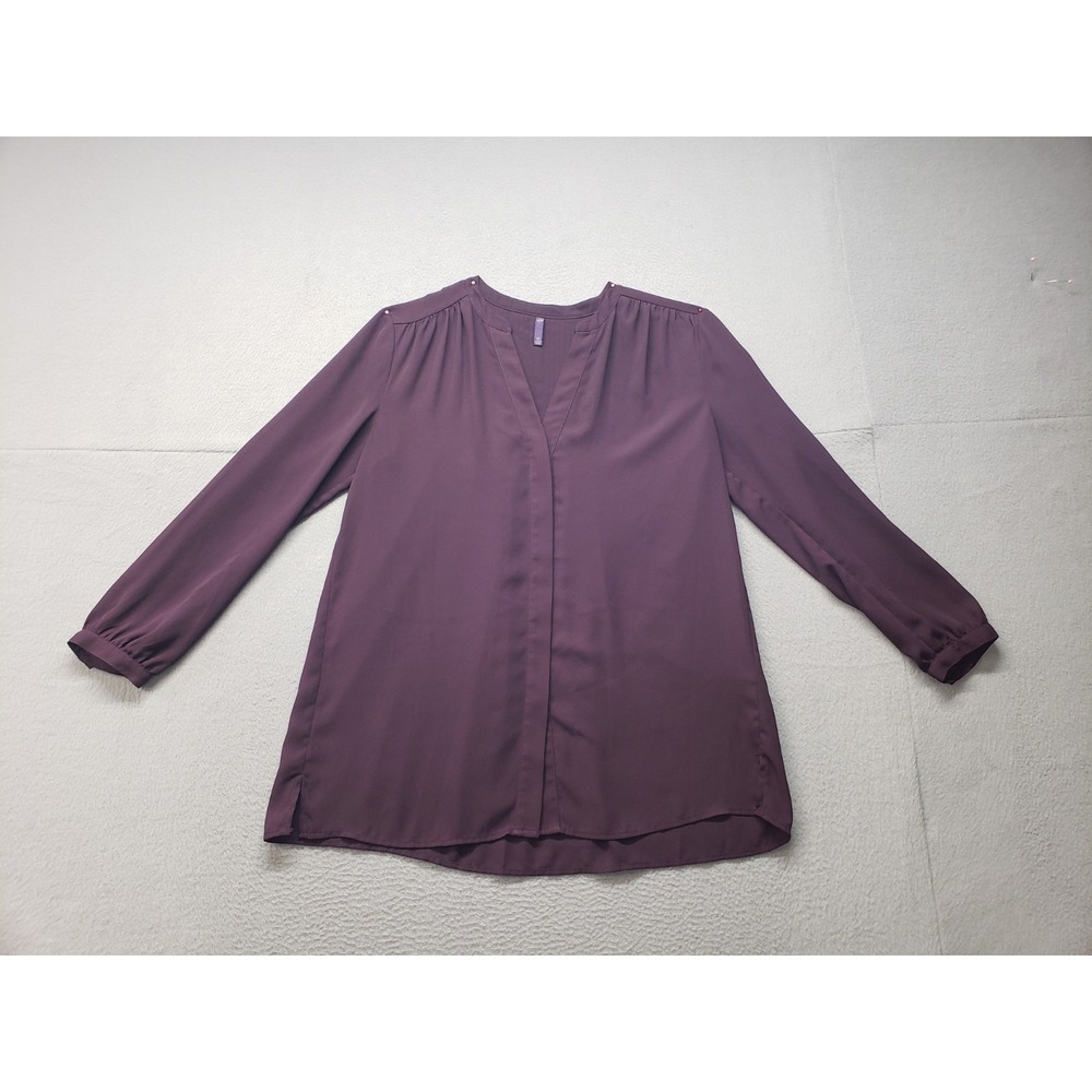NYDJ Women Top XS Dark Purple V Neck Long Sleeve Lightweight Comfort Logo Casual